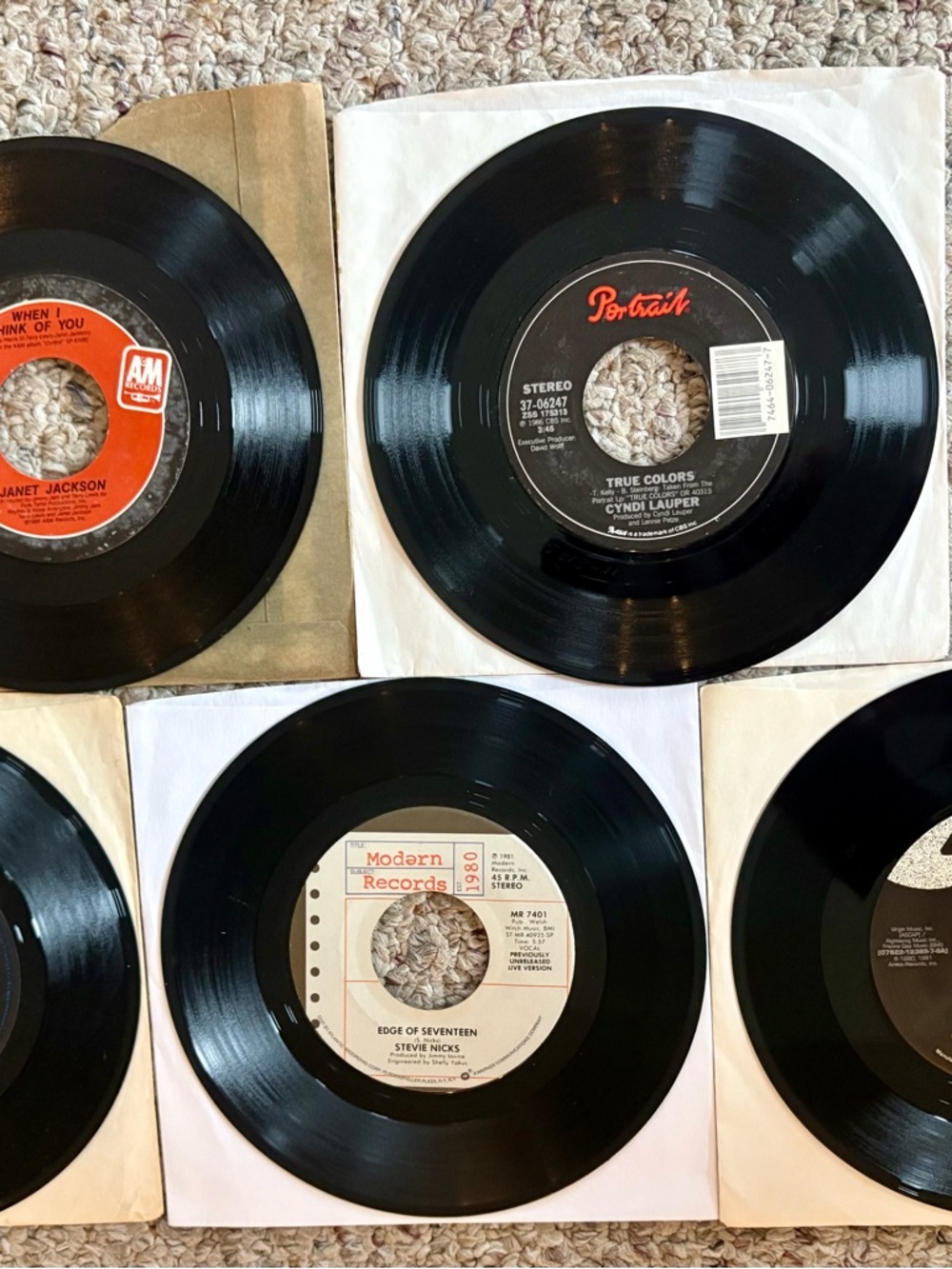 Lot Of 5 45 RPM Records 80s 90s Pop Houston Abdul Jackson Nicks Lauper VG+